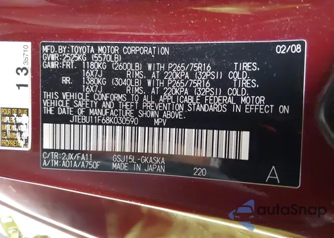 2008 Toyota Fj Cruiser z USA, uszkodzony, nr VIN JTEBU11F68K030590